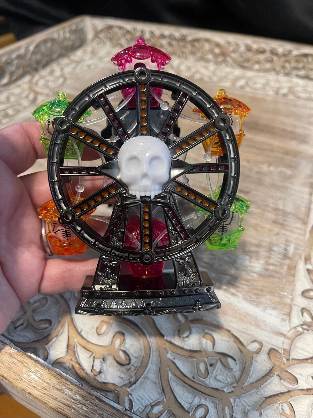 Skull Ferris Wheel Halloween Decor - Black with Multicolor Cups